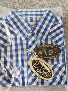 Backpacker Blue & White Gingham Casual Button-Down Shirt